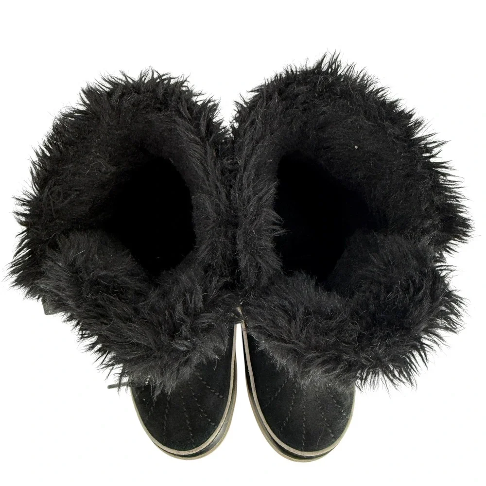 Sorel Tivolli Waterproof Snow Boots Women 6  Black Suede Faux Fur Warm Winter